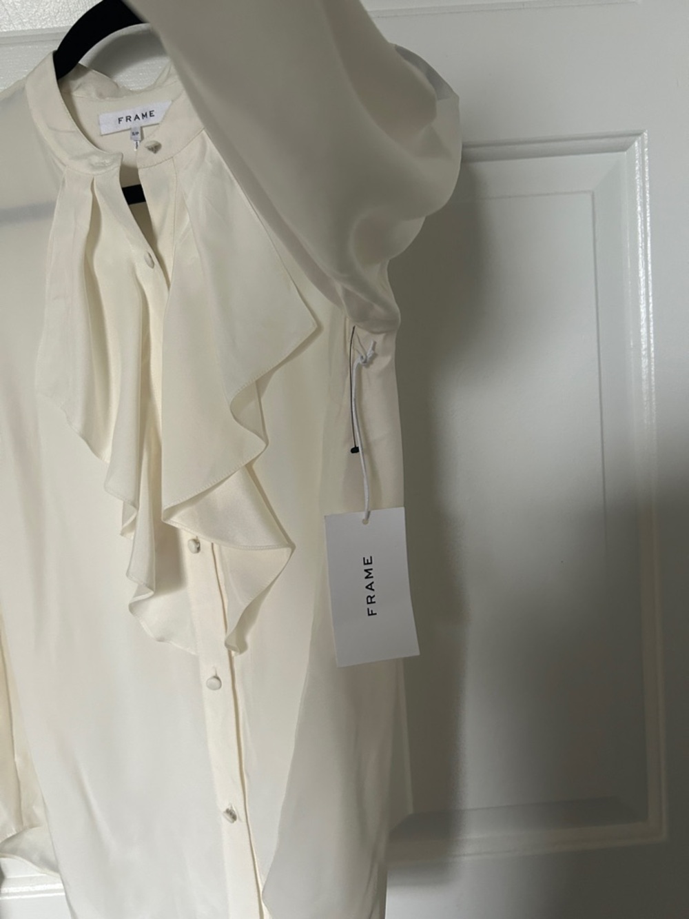 Frame Denim Silk Ivory Ruffle Button-Down Blouse - Picture 2 of 6